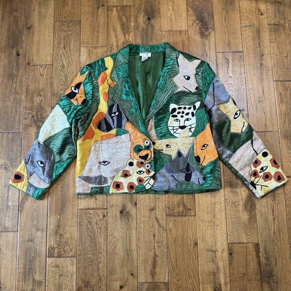 Anage Jackets & Blazers - VTG 90s ANAGE Jacket Womens Sz XL Patchwork Jungle Funky Animal Wearable Art